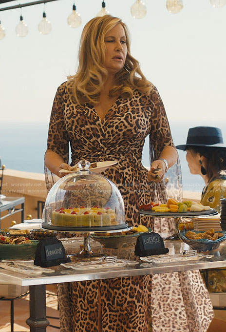 Tanya’s leopard print twist front dress on The White Lotus