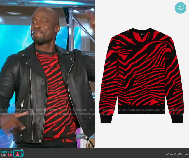 The Kooples Red Wool Printed Sweater worn by Akbar Gbajabiamila on The Talk