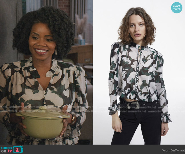 The Kooples Printed Blouse worn by Amara Patterson (Kelly Jenrette) on All American Homecoming