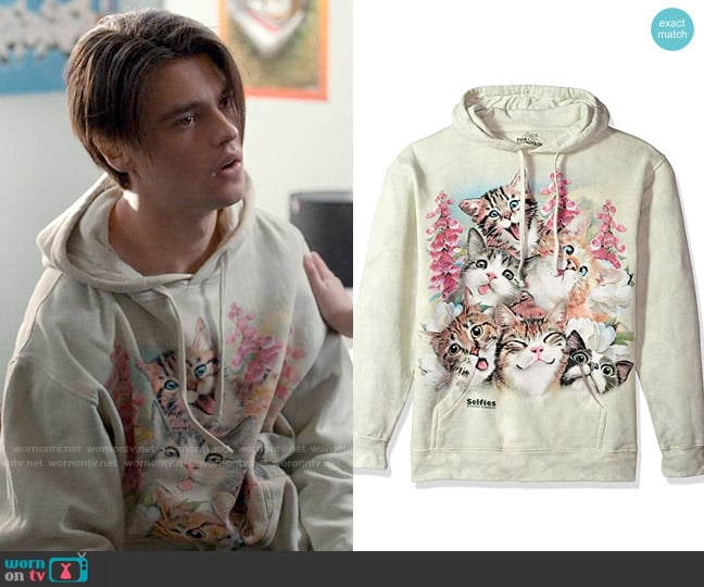 The Mountain Kitten Selfie Hooded Sweatshirt worn by Marcus Baker (Felix Mallard) on Ginny & Georgia