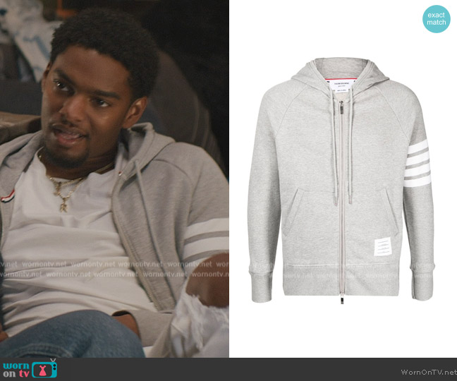 Thom Browne Striped Loopback Cotton-Jersey Zip-Up Hoodie worn by JR (Sylvester Powell) on All American Homecoming