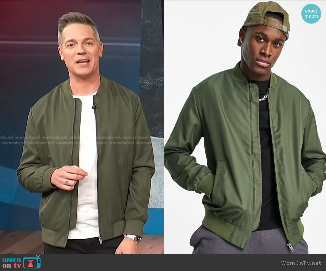 Topman Icon Bomber Jacket worn by Jason Kennedy on Access Hollywood
