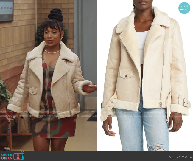 Topshop Faux Leather Biker Jacket worn by (Naté Jones) on Abbott Elementary