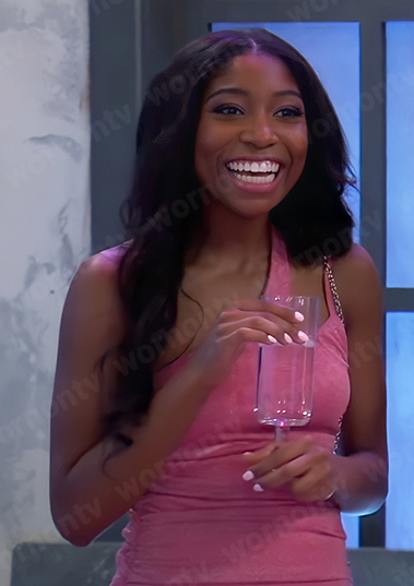 Trina’s pink one-shoulder dress on General Hospital