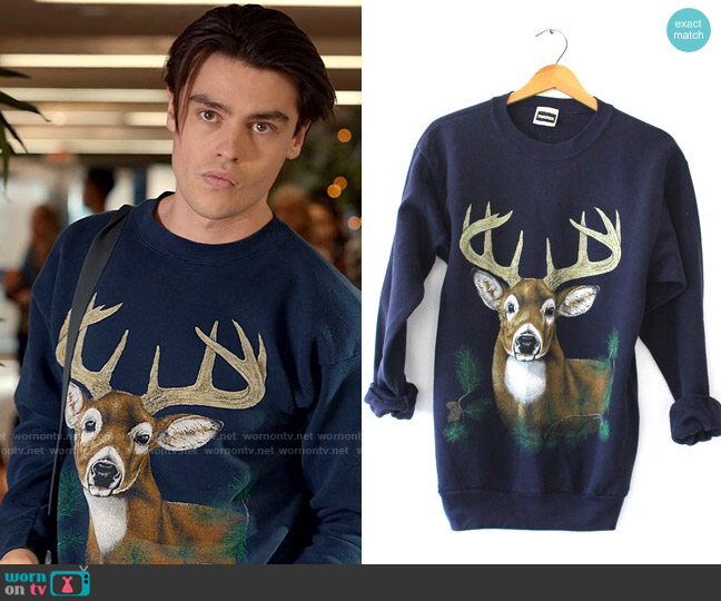 Tultex Vintage Deer Stag Wilderness Sweatshirt worn by Marcus Baker (Felix Mallard) on Ginny & Georgia