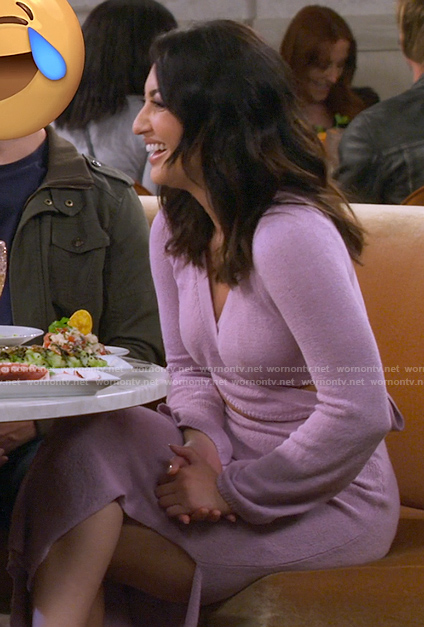 Valentina’s lilac wrap sweater and skirt set on How I Met Your Father