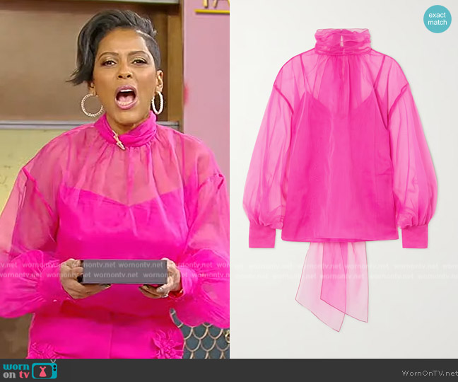 Valentino Bow-detailed silk-organza blouse worn by Tamron Hall on Tamron Hall Show
