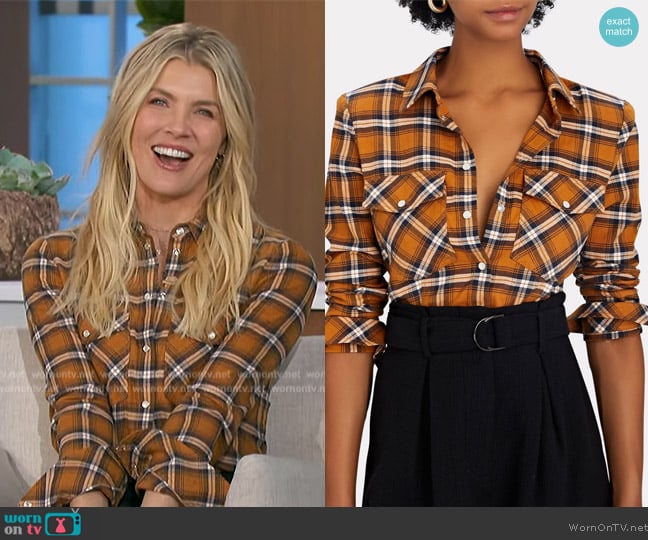 Veronica Beard Barnette Plaid Cotton Flannel Shirt worn by Amanda Kloots on The Talk