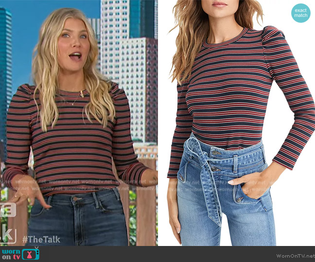 Veronica Beard Britney Striped Puff Sleeve Tee worn by Amanda Kloots on The Talk