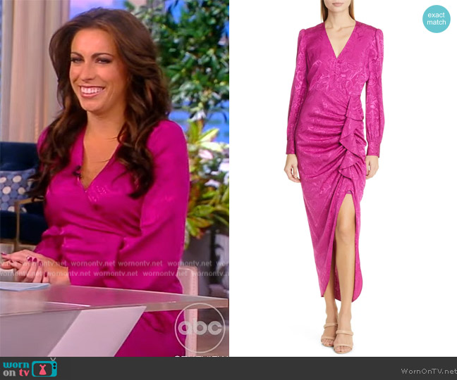 Veronica Beard Weiss Side Ruffle Long Sleeve Silk Blend Maxi Dress worn by Alyssa Farah Griffin on The View