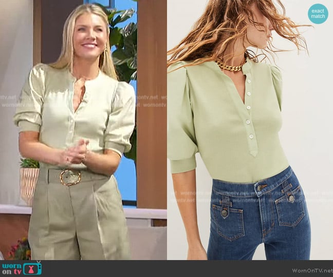 Veronica Beard Coralee Puffed Sleeve Top worn by Amanda Kloots on The Talk