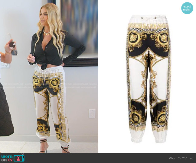 Versace Coupe Des Dieux- Print Silk Pants worn by Alexia Echevarria (Alexia Echevarria) on The Real Housewives of Miami