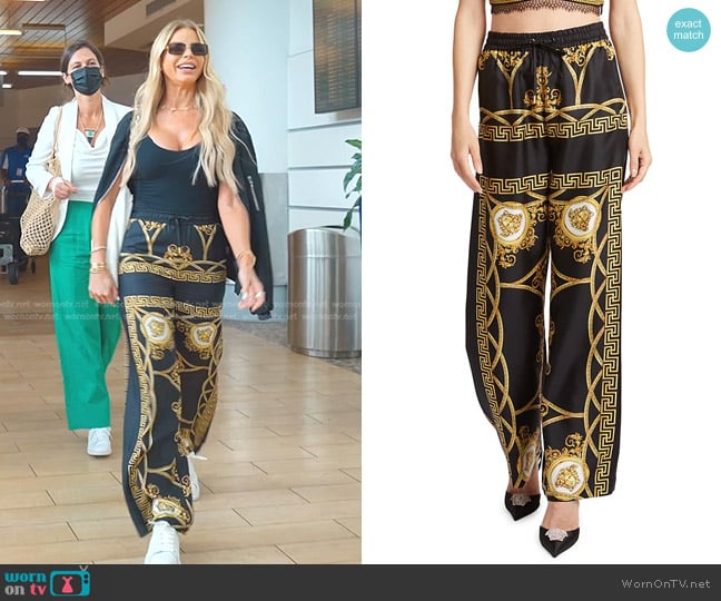 Versace Heritage Print Wide-Leg Pants worn by Alexia Echevarria (Alexia Echevarria) on The Real Housewives of Miami