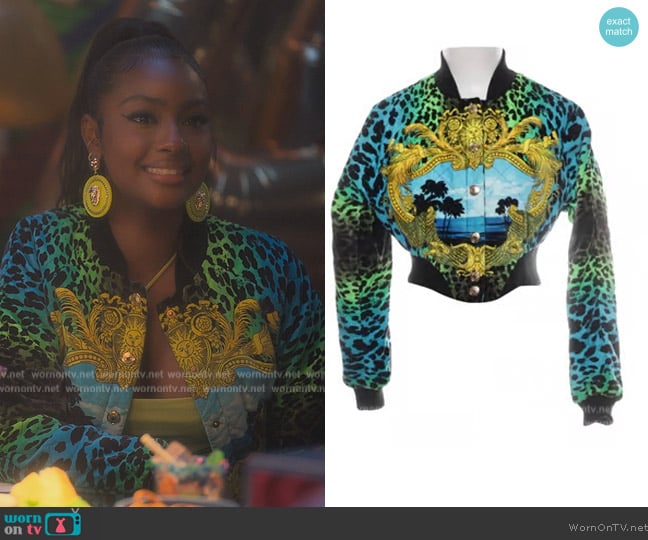 Versace x H&M Velvet Jacket worn by Annika (Justine Skye) on Grown-ish