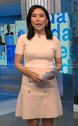 Vicky’s beige ribbed top and skirt on NBC News Daily
