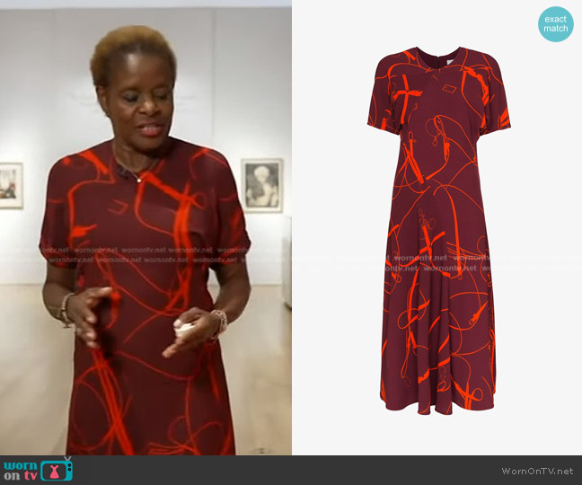 Victoria Beckham Printed Crepe Midi Dress worn by Alexis Thomas on Good Morning America