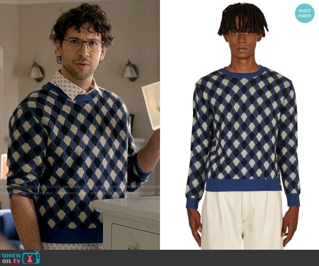 Wales Bonner Argyle Sweater worn by Edward (Rick Glassman) on Not Dead Yet
