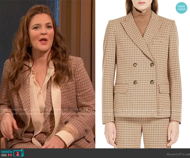 Weekend Max Mara Rodeo Houndstooth Double Breasted Jacket worn by Drew Barrymore on The Drew Barrymore Show