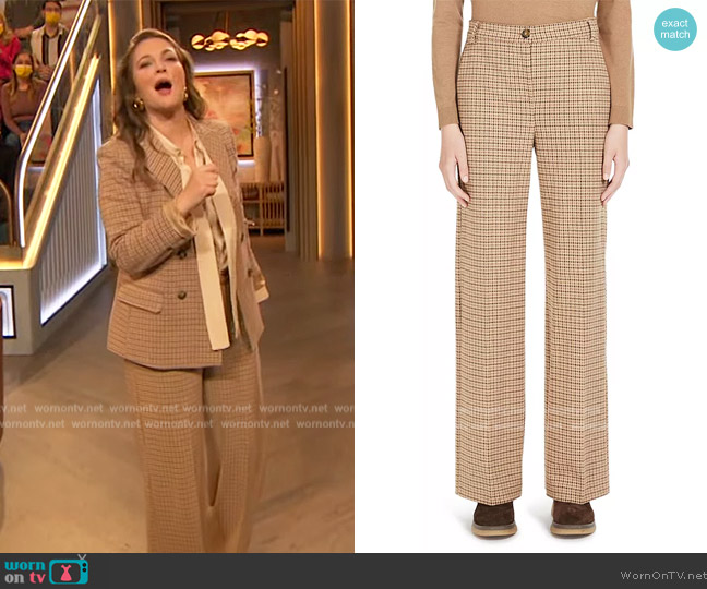 Weekend Max Mara Seggio Houndstooth Wide Leg Pants worn by Drew Barrymore on The Drew Barrymore Show