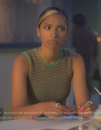 Zaara’s green knit tank top on Grown-ish