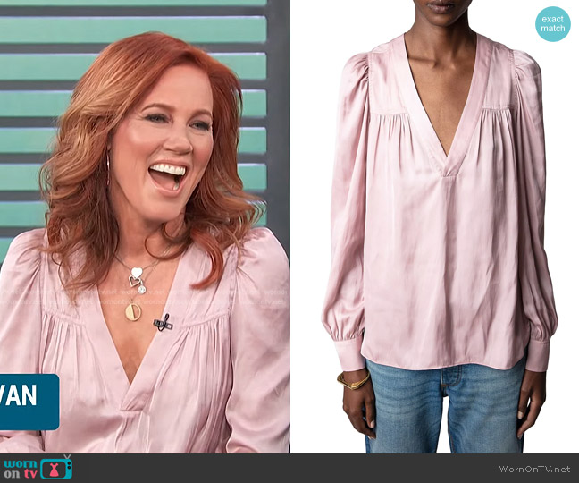 Zadig & Voltaire Telia Satin Blouse worn by Elisa Donovan on Access Hollywood