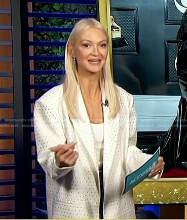 Zanna’s white crystal embellished blazer on Access Hollywood