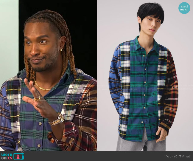 Zara Plaid Patchwork Shirt worn by Scott Evans on Access Hollywood