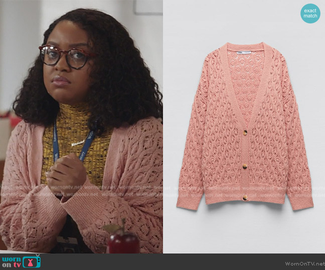 Zara Pointelle Knit Jacket worn by Janine Teagues (Quinta Brunson) on Abbott Elementary