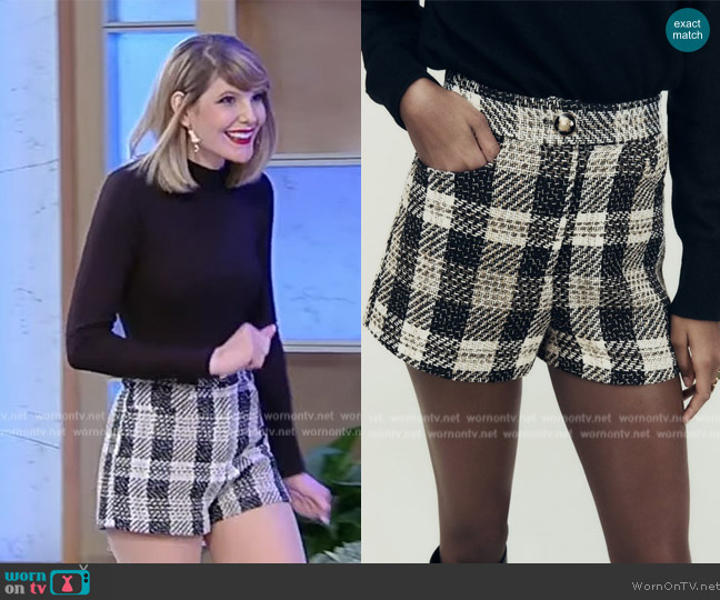 Zara Textured Weave Plaid Shorts worn by Ashley Leechin on Tamron Hall Show