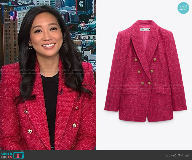 Zara Textured Blazer with Button Details in Fuchsia worn by Kathy Park on NBC News Daily
