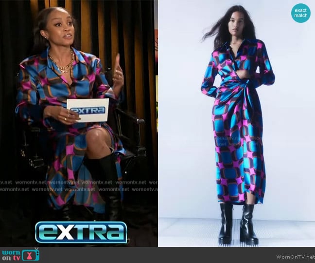 Zara Printed Wrap Dress worn by Rachel Lindsay on Extra