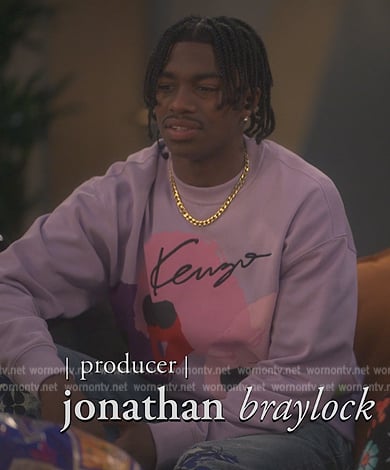 Zeke’s purple Kenzo graphic sweatshirt on Grown-ish