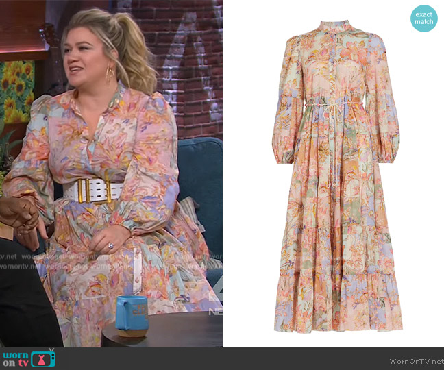 Zimmermann Cira Tiered Shirt Dress worn by Kelly Clarkson on The Kelly Clarkson Show