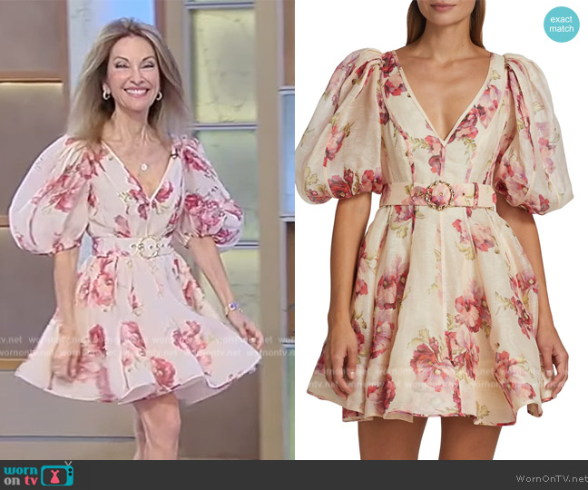 Zimmermann High Tide Puff-Sleeve Minidress worn by Susan Lucci on Tamron Hall Show