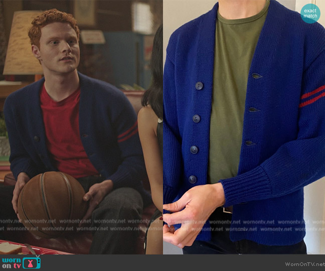 AGatheresGardan 1950's Knit Varsity Stripe Letterman Cardigan worn by (Nicholas Barasch) on Riverdale