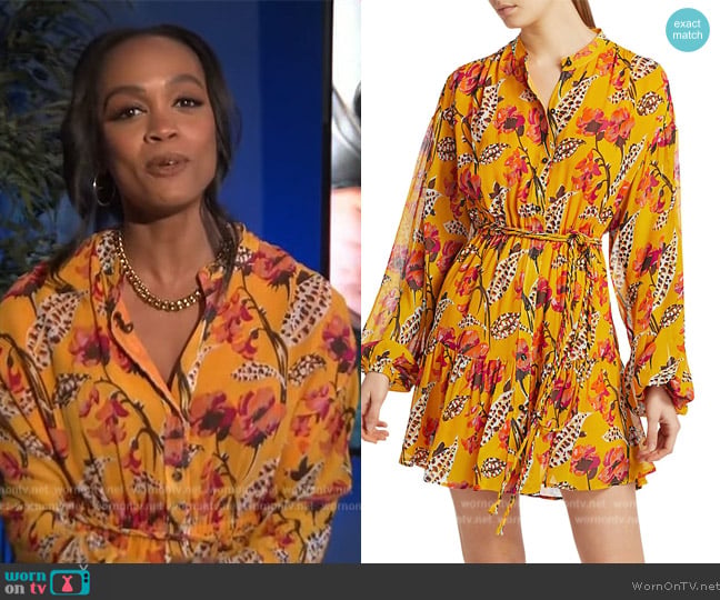 A.L.C. Jen Floral Silk Dress worn by Rachel Lindsay on Extra