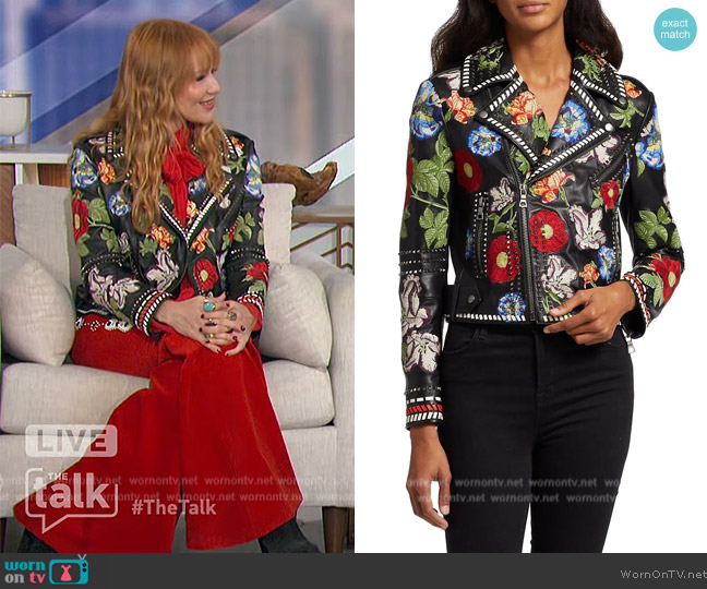 Alice + Olivia Embroidered Leather Jacket