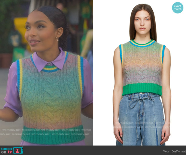 Andersson Bell Multicolor Jesse Vest worn by Zoey Johnson (Yara Shahidi) on Grown-ish