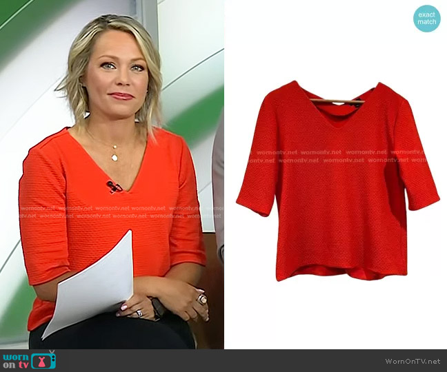 Ann Taylor Textured 3/4 Sleeve Sweater in bright orange worn by Dylan Dreyer on Today