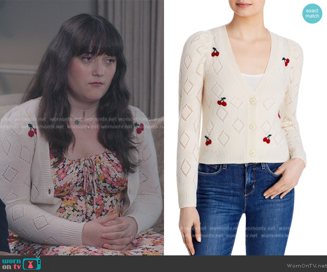 Aqua Cashmere Pointelle Cherry Sweater