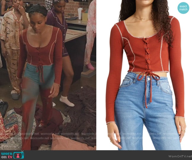 BP. Lace-Up Long Sleeve Crop Top worn by Simone (Geffri Hightower) on All American Homecoming