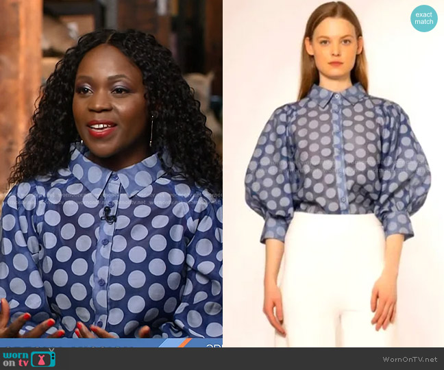Gracia Polka Dot Sheer Blouse worn by Margaret Nyamumbo on Today