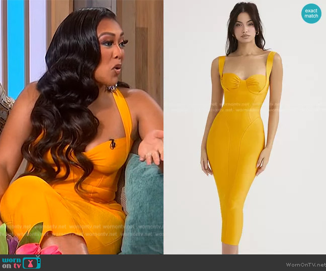House of CB Charlene Tangerine Bandage Midi Dress worn by Khadeen Ellis on Sherri