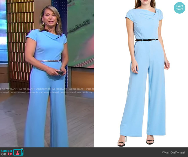 Donna Morgan Cowl Neck Wide Leg Jumpsuit worn by Ginger Zee on Good Morning America