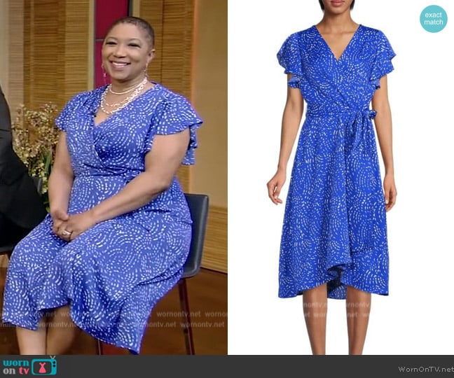 DKNY Print Faux Wrap Dress worn by Deja Vu on Live with Kelly and Mark