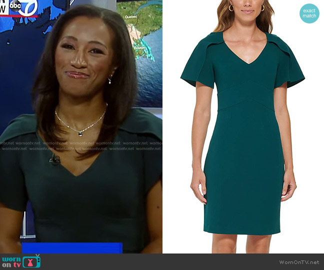 DKNY Cape Sleeve V-Neck Midi Dress worn by Brittany Bell on Good Morning America