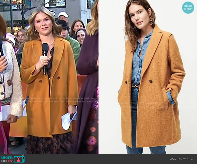 J.Crew Daphne topcoat in Italian boiled wool worn by Jenna Bush Hager on Today