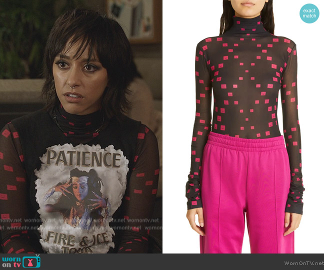 Acne Studios Denise Face Diamond Mesh Turtleneck Top worn by (Courtney Bandeko) on All American