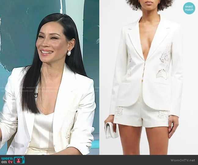 Derek Lam 10 Crosby Elodie Lace Embroidered Jacket worn by Lucy Liu on Today
