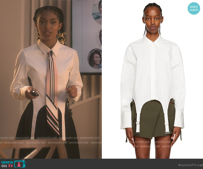 Dion Lee White Garter Shirt worn by Zoey Johnson (Yara Shahidi) on Grown-ish